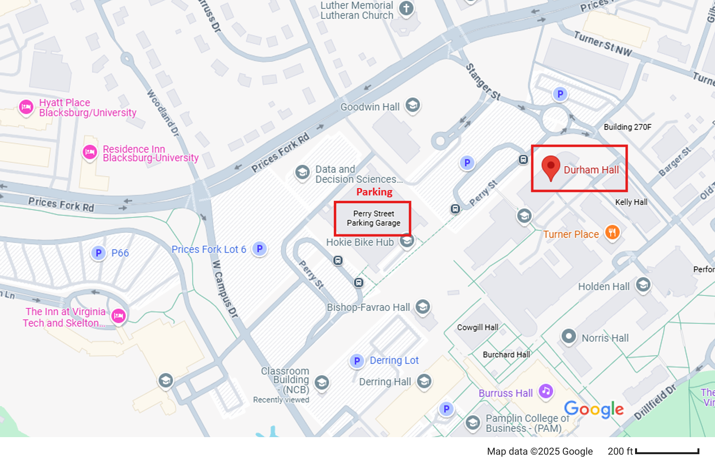 Map of area around Durham Hall